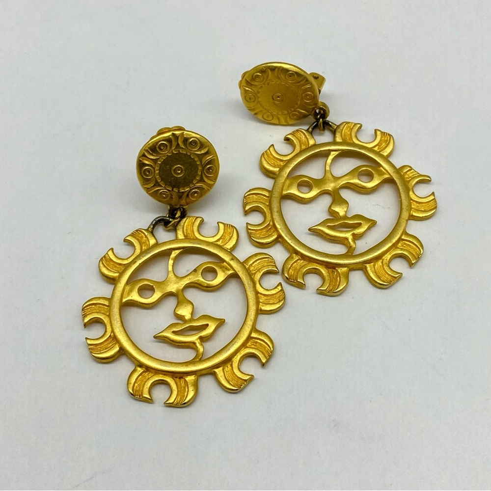 VTG Maxine Denker Sun face dangle Radiant Gold Sunburst Earring